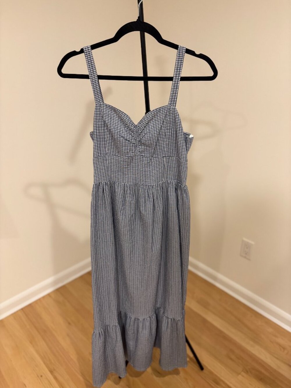 💙Draper James Navy Blue Gingham Sweetheart Midi Dress - Size M